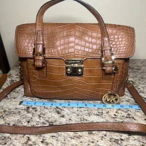 Brown Croc Embossed MK Shoulder Handbag